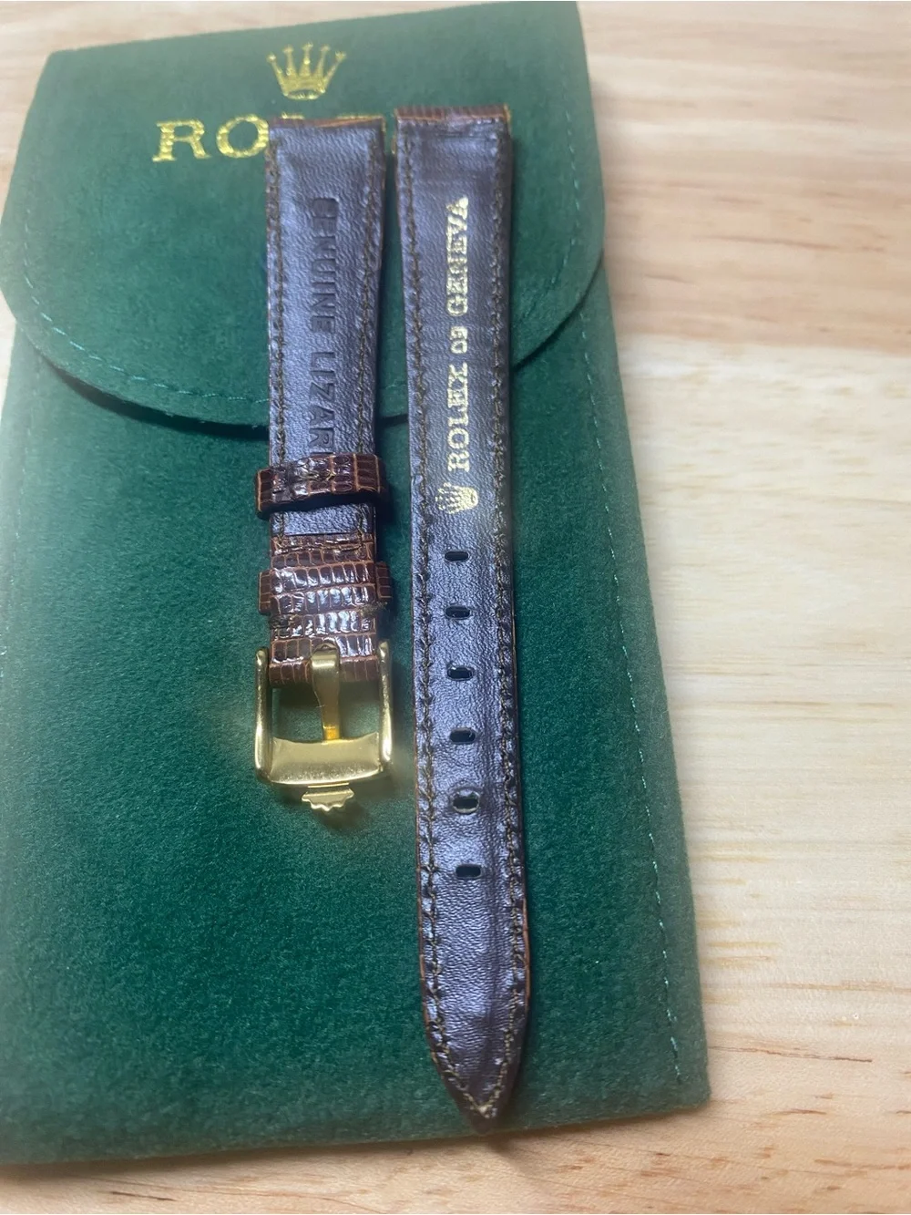 Vintage Brown Lizard-Pattern Leather  Strap - Men with gold plated Rolex Buckle